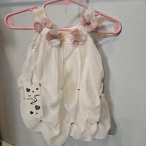White and Pink Floral Kids Casual Dress